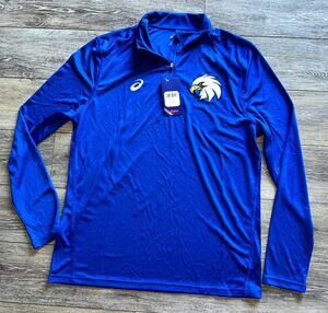 Asics Mens Pullover Large Blue White Shirt Quarter Zip Mock Neck Sports Eagle